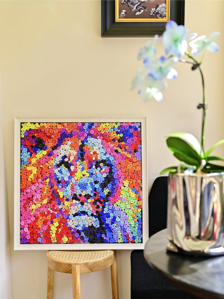 The Prism Lion Button Art – A Bold Symbol of Strength and Creativity