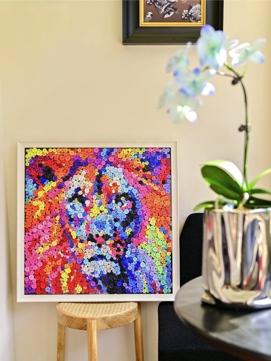 The Prism Lion Button Art – A Bold Symbol of Strength and Creativity