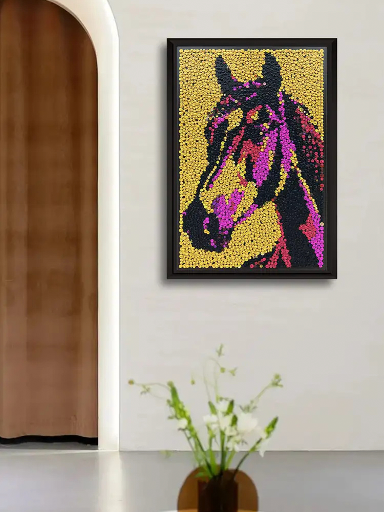 Wild Spirit Horse – Colorful Horse Button Art for Modern Wall Decor