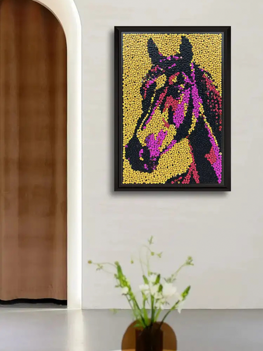 Wild Spirit Horse – Colorful Horse Button Art for Modern Wall Decor