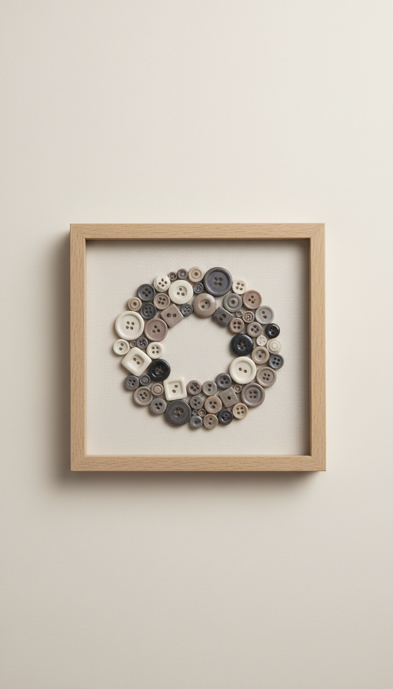 Framed ceramic button art piece