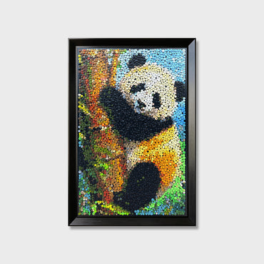 A Quiet Moment button art featuring a panda climbing a tree in a peaceful natural landscape
