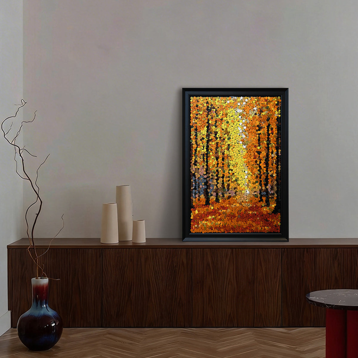 Autumn Gold textured wall art displayed in a stylish home interior