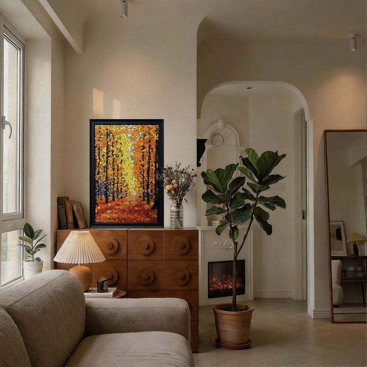 Autumn Gold button artwork featured as warm autumn-inspired home decor