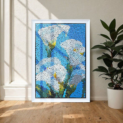 Blue Reverie Calla Lilies textured wall art displayed in a bright and stylish home interior