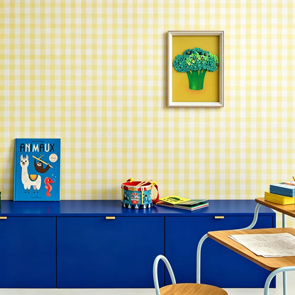 Broccoli button art displayed as unique vegetable wall decor in a modern interior