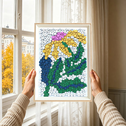 Creating Chasing Light DIY Button Art with colorful buttons, offering a relaxing and hands-on creative experience.