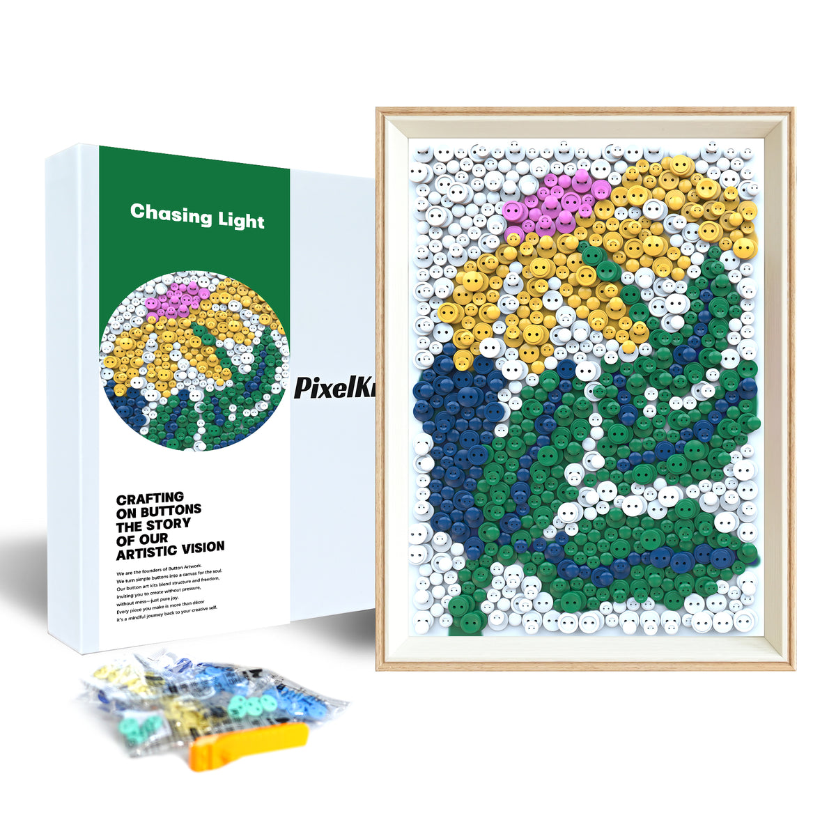 Chasing Light Button Art by PixelKnot, a thoughtful creative gift for art lovers and home decor enthusiasts.