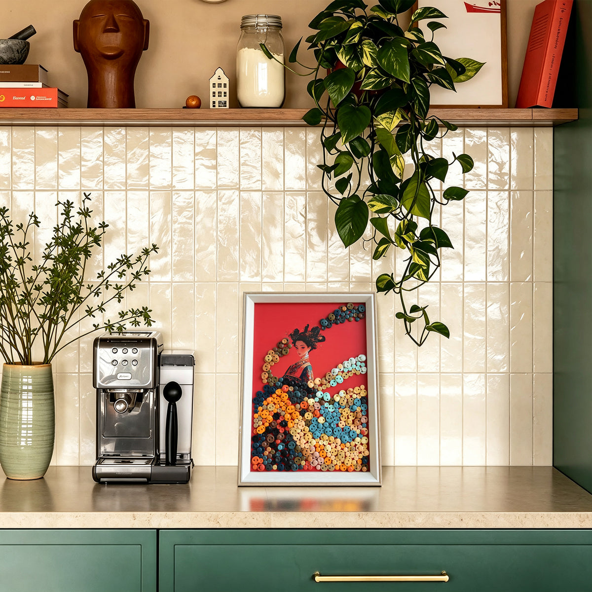 Chinese Princess button artwork adding an elegant artistic touch to a room