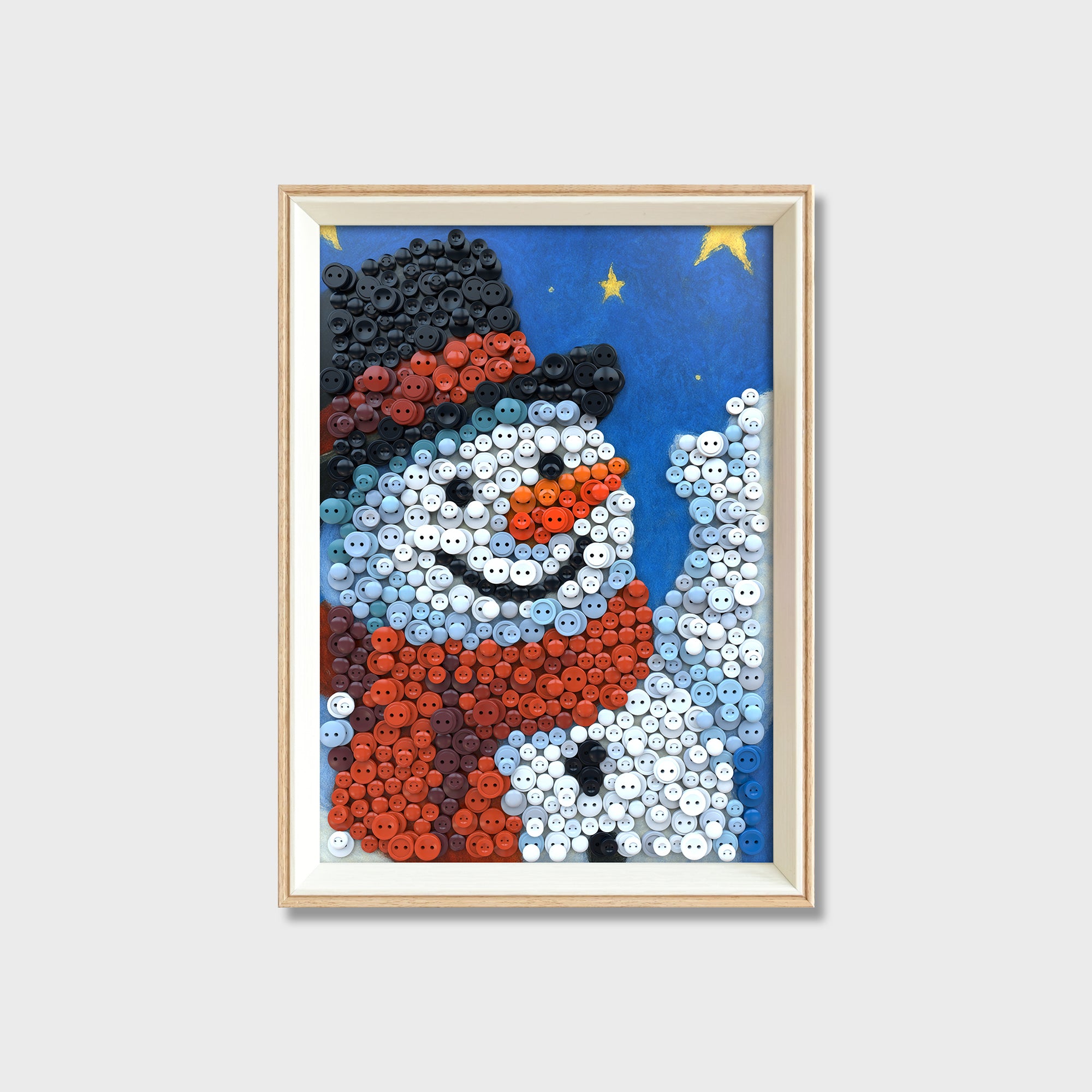 Christmas Snowman button art kit featuring a cheerful snowman design with colorful textured buttons
