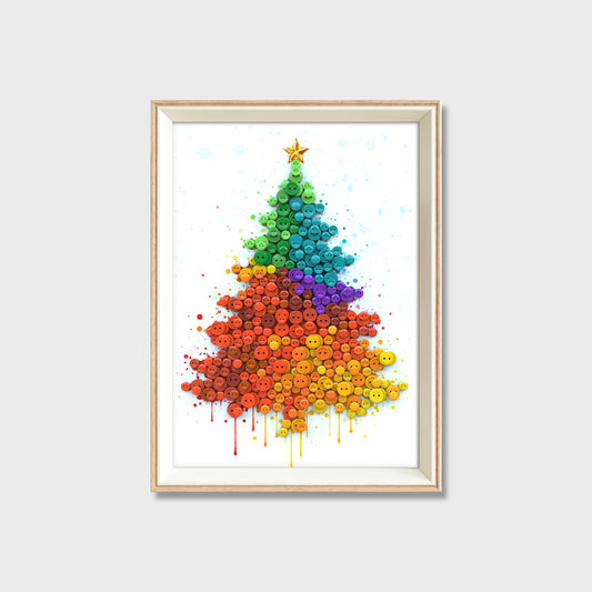 Christmas Tree button art kit featuring a colorful Christmas tree topped with a gold star