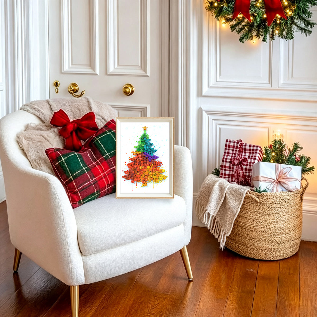 Christmas Tree button artwork adding a bright festive touch to a room