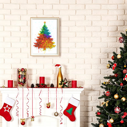 Colorful Christmas Tree textured wall art displayed in a festive home interior