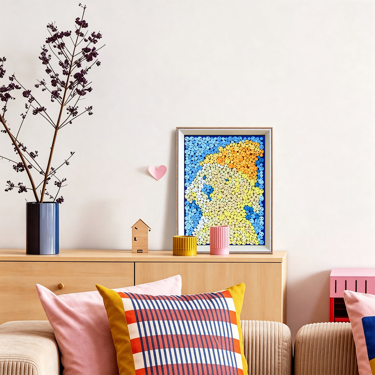 Creamy Puppy textured wall art displayed in a bright home interior