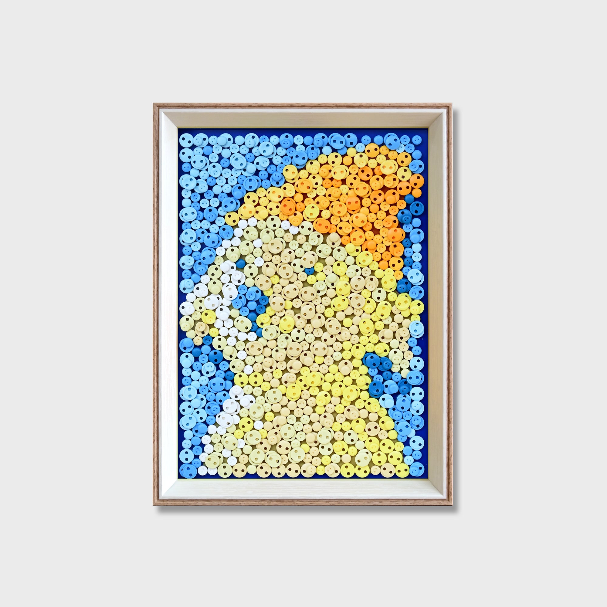 Creamy Puppy button art kit featuring a light-toned puppy on a pale blue button background