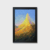 Crowned by Light button art featuring golden mountain peaks illuminated by sunlight, symbolizing good fortune and prosperity
