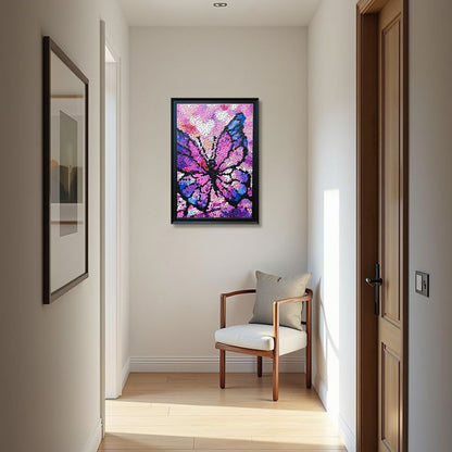 Dreamscape Butterfly textured button artwork featuring a large purple butterfly with spread wings displayed as distinctive colorful wall decor in a contemporary home