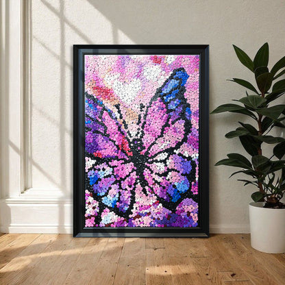 Dreamscape Butterfly button art displayed as colorful butterfly wall decor in a cozy living room
