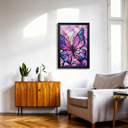 Dreamscape Butterfly wall art adding a vibrant purple and pink artistic touch to a room
