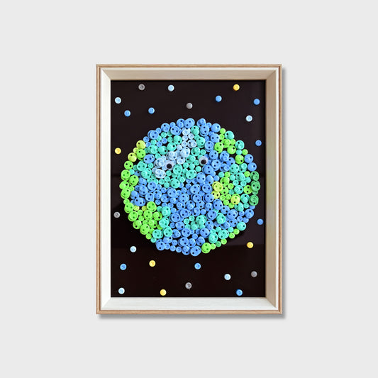 Earth button art kit featuring a colorful textured planet Earth design