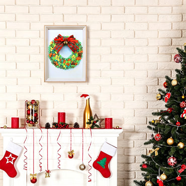 Evergreen Wreath button artwork adding a festive touch to a holiday decorated room