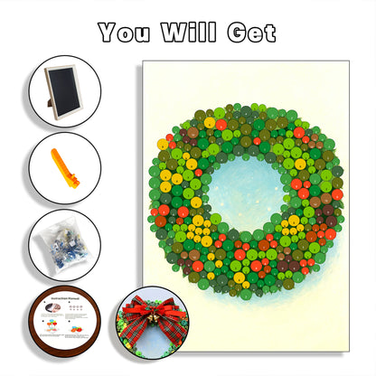 What’s included in the Evergreen Wreath DIY Button Art Kit