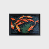 Fortune in Motion button art featuring vibrant red koi fish swimming in a pond, symbolizing good luck and prosperity