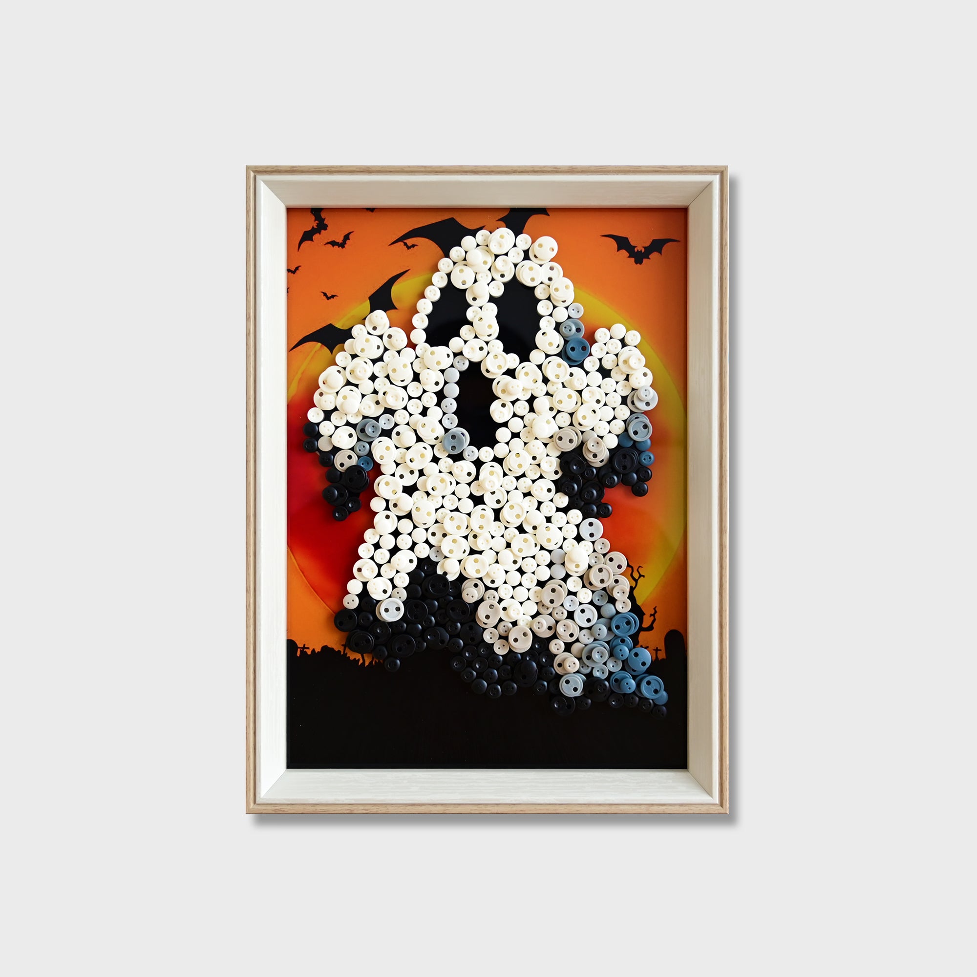 Ghost button art kit featuring a cute little ghost for Halloween