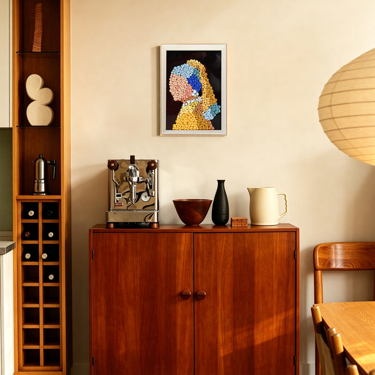 Girl with a Pearl Earring DIY button art featured as elegant artistic home decor