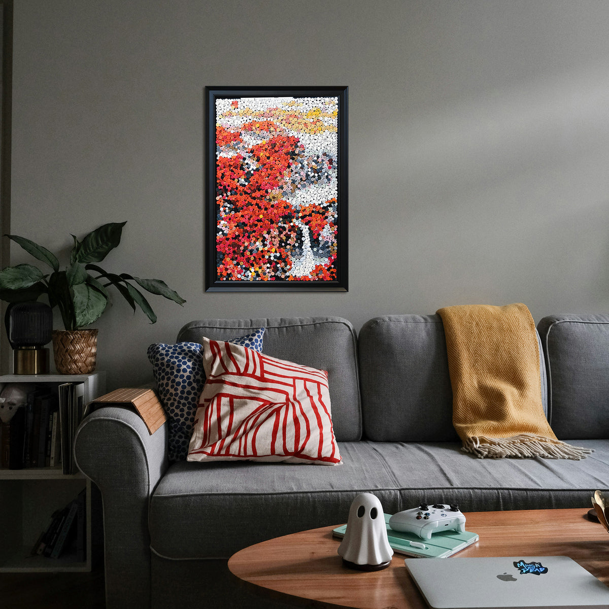 Golden Fortune wall art adding a rich red and gold artistic touch to a room
