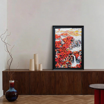 Golden Fortune button art displayed as statement Chinese landscape wall decor in a modern interior