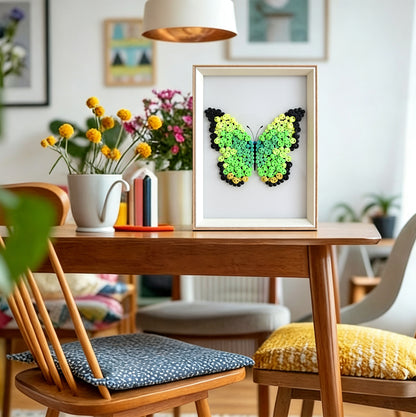 Green Butterfly textured wall art displayed in a bright home interior