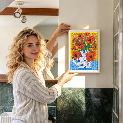 PixelKnot Held in Love Button Art adding a tactile artistic touch to everyday living spaces.
