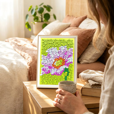 PixelKnot Hibiscus Syriacus Button Art adding a tactile artistic touch to everyday living spaces.