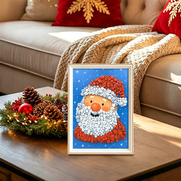 Jolly Santa button artwork adding a cheerful festive touch to a holiday decorated room