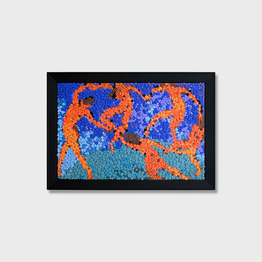 The La Danse button art featuring a colorful textured recreation inspired by Henri Matisse's iconic dance composition