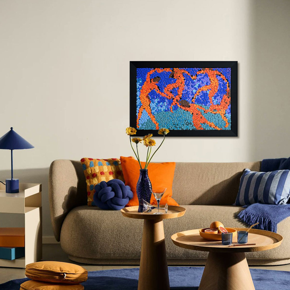 The La Danse button art displayed as statement contemporary wall decor in a modern interior