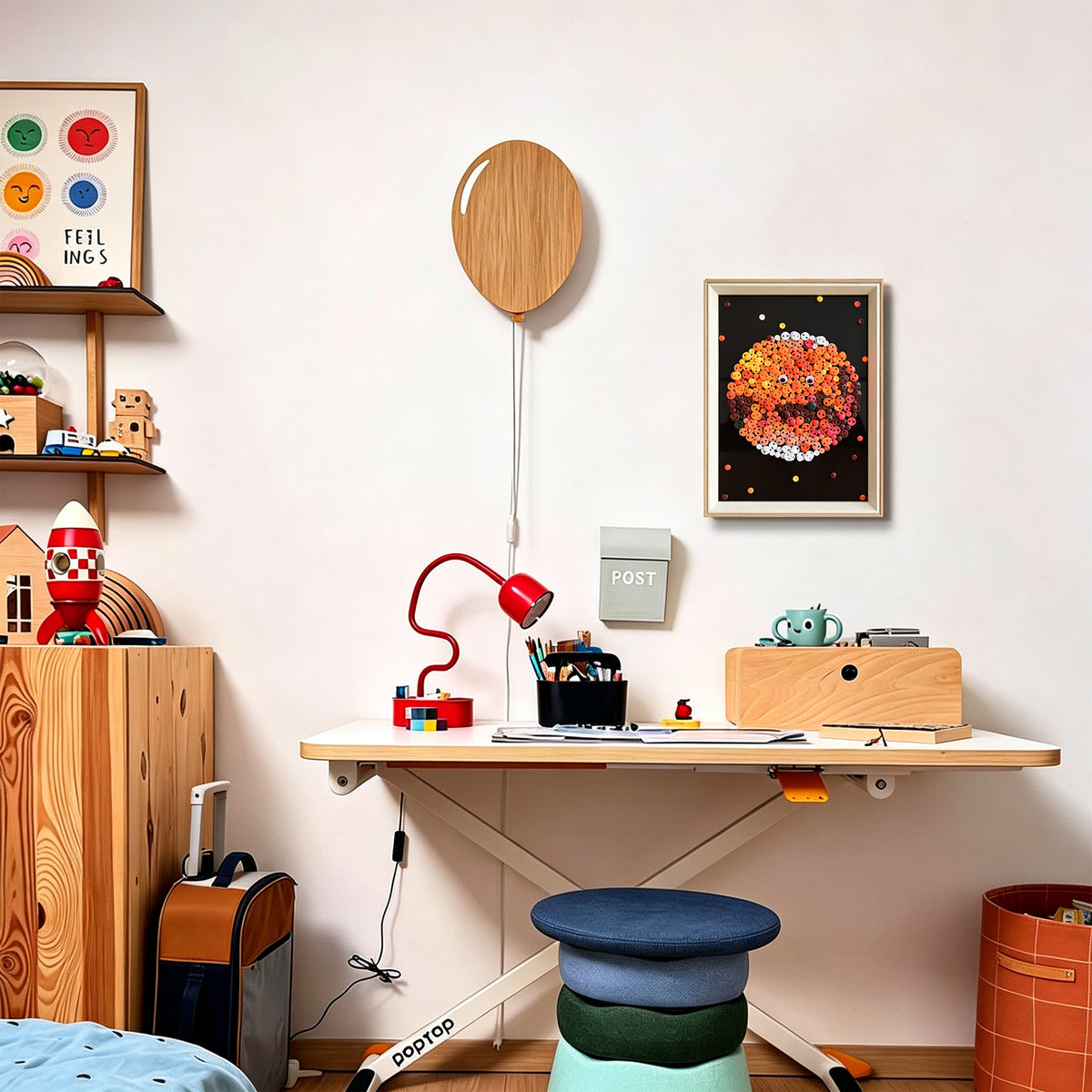 Mars button art displayed as unique wall decor in a modern interior