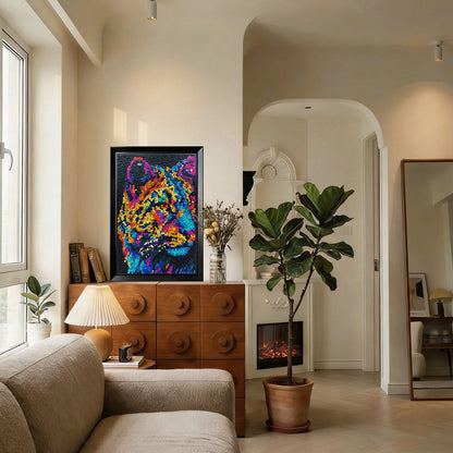 Midnight Majesty button art displayed as unique wall decor in a modern interior