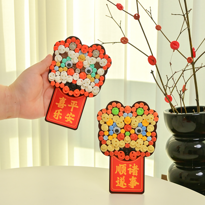 Magnetic Blessing Lion Duo button artwork featured as elegant nature-inspired home decor