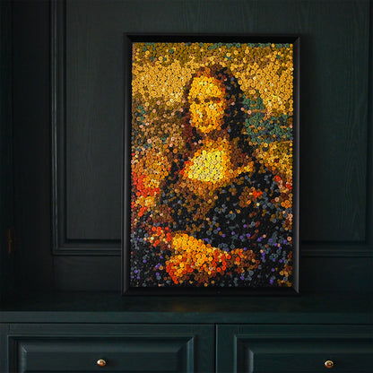 The Mona Lisa button artwork featured as timeless artistic home decor