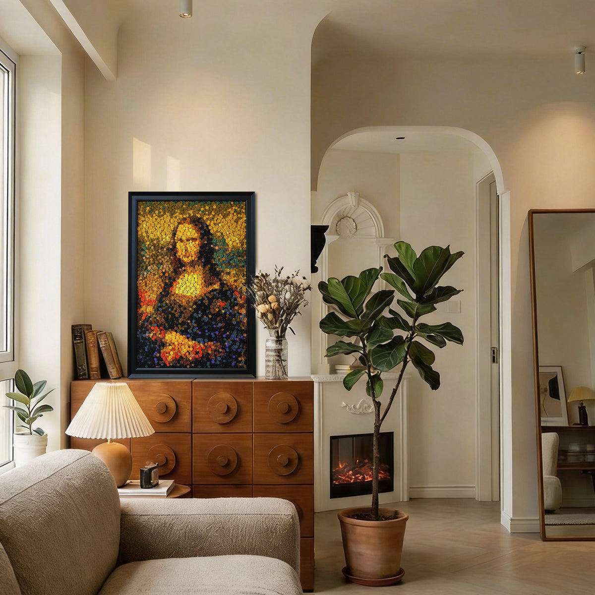 The Mona Lisa wall art adding a classic and sophisticated artistic touch to a room