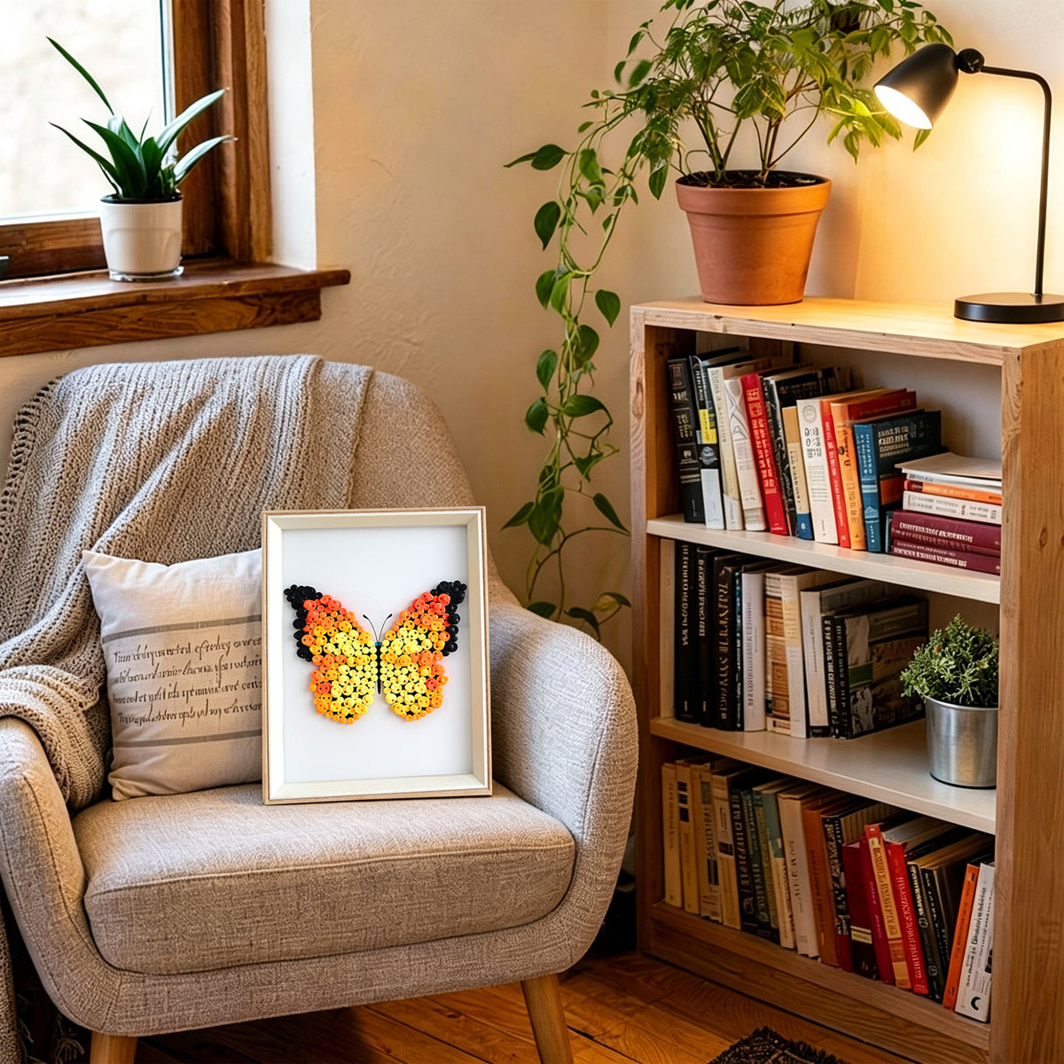Orange Butterfly DIY button art featured as vibrant nature-inspired home decor