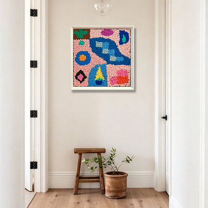 Pastel Party button artwork featured as playful geometric home decor