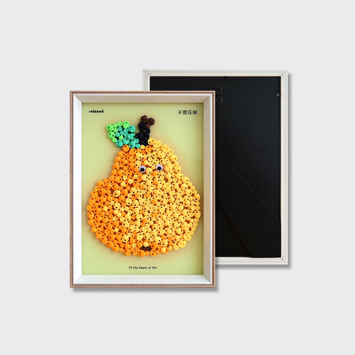 Finished Pear button art featuring a fresh green pear design