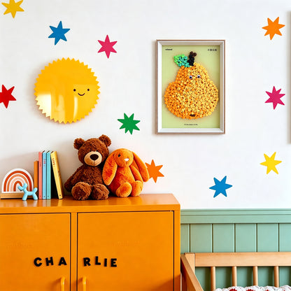 Pear button artwork adding a fresh and natural touch to a room