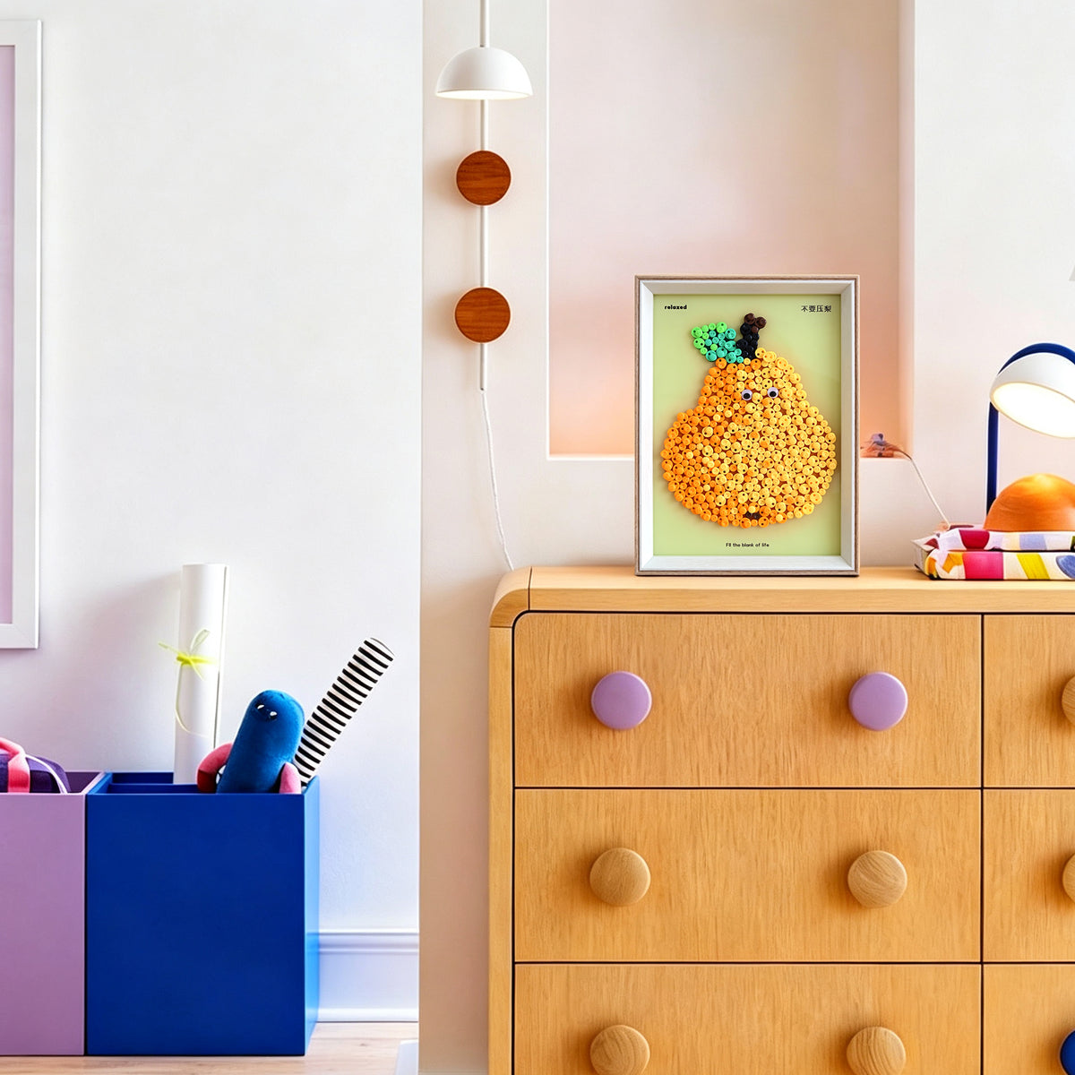 Pear textured wall art displayed in a bright home interior