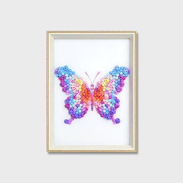 Pink Purple Butterfly button art kit featuring a colorful pink and purple butterfly design