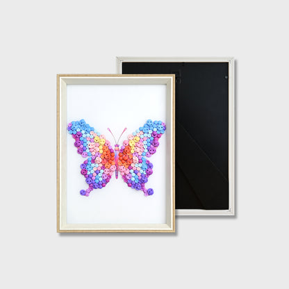 Finished Pink Purple Butterfly button art featuring a vibrant pink and purple butterfly