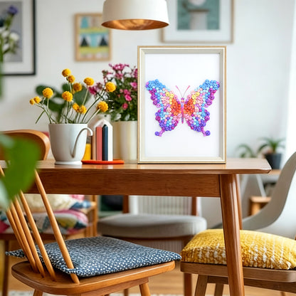 Pink Purple Butterfly button artwork adding a colorful artistic touch to a room